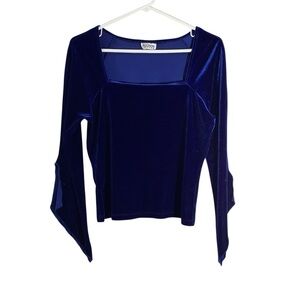 Allison Taylor Elegant Blue Velvet Square Neck Women's Top Y2K